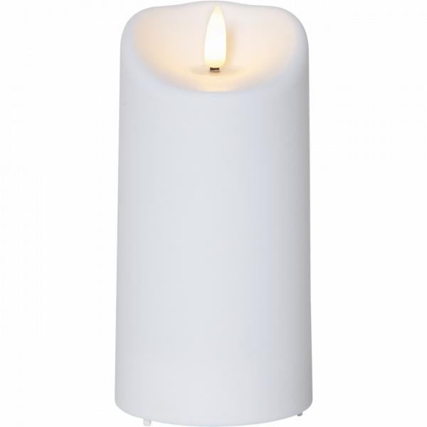 Led Blockljus Flamme frilagd mot vit bakgrund.