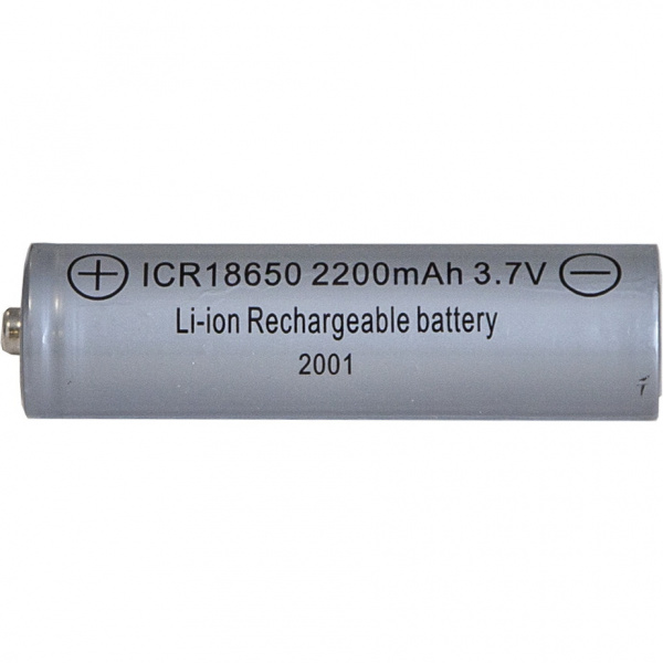 20-00604 Laddbart batteri 18650 3,7V 2200mAh Li-ion Frilagd mot vit bakgrund.