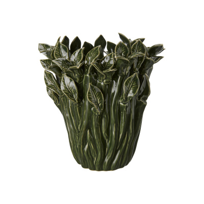 Inrednings bild på Kruka Justina Grön 22x21 i färgen grönmelerad tillverkad av Stengods från Wikholm Form. Produktbild på Kruka Justina Grön 22x21 i färgen grönmelerad tillverkad av Stengods från Wikholm Form.